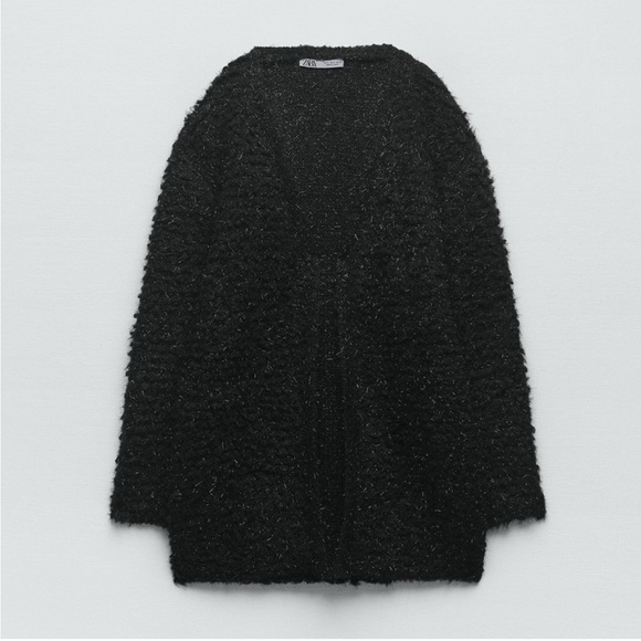 Zara Black Fuzzy Metallic Cardigan Jacket - Picture 3 of 8